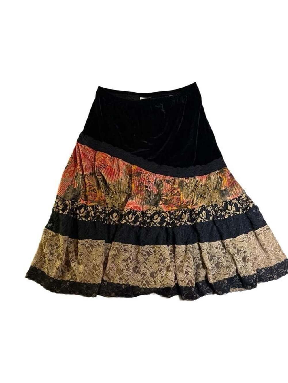 Coldwater Creek Velvet and Mixed Lace Tiered Skirt Size XL